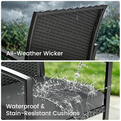 Rocking Patio Bistro Sets - All-Weather - 3 Piece Rattan Conversation Furniture Set, Wicker Outdoor Front Porch Chair for Balcony, Porch, Garden, Backyard, Poolside,Medium Gray