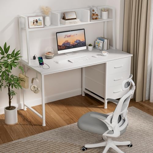 DLisiting White Computer Desk with Hutch & Drawers, view 3