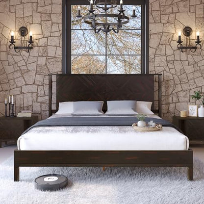 Ethan King Size Bed Frame with Diamond Headboard, Rustic Mid-Century Modern, view 2