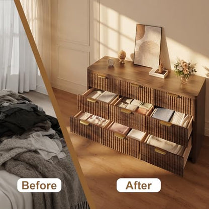 Fluted 9 Drawer Dresser for Bedroom, view 7