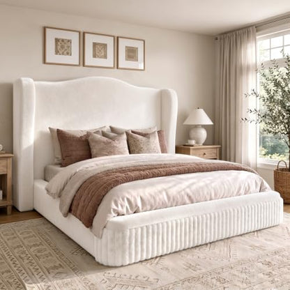 Queen Size Cloud Bed Frame with 49.61" Wingback Headboard, White, view 2