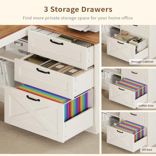 Farmhouse L Shaped Computer Desk with Drawers, Power Outlet for Home Office, view 6