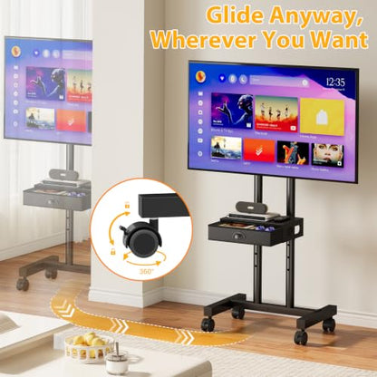 Rolling TV Stand with Drawer for 32-75 Inch TVs, Adjustable Storage Shelf, view 3