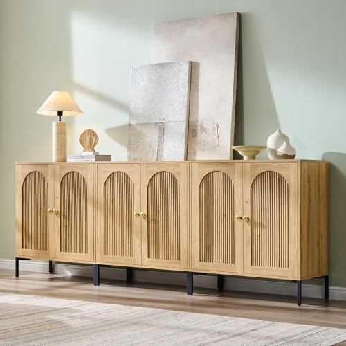 92.63" W Mid Century Modern TV Stands for Living Room, Natural Oak, view 4