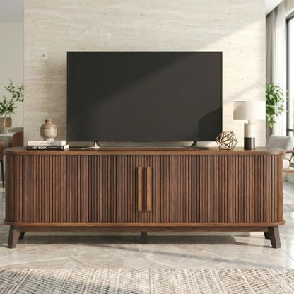 Mid Century Modern TV Stand for 80'' tv, Wood Entertainment Center, Walnut, view 4