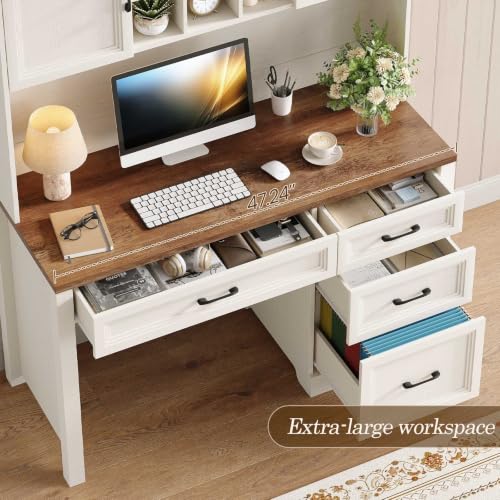 Farmhouse Desk with Hutch, Executive Desk with Storage Cabinet, view 7