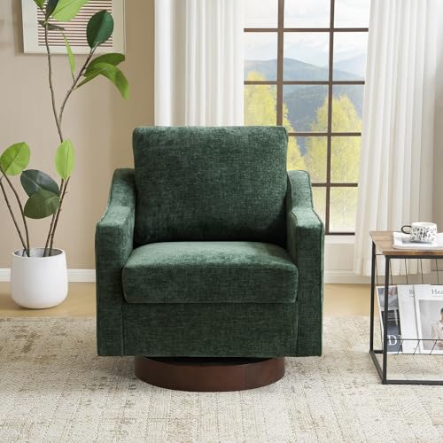 Mid-Century Modern Swivel Accent Chair, 360°Upholstered Armchair, Home Sofa with Track Arms for Living Room, Bedroom, Reading Room, Club Swivel Chair,Chenille Green