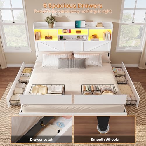 King Bed Frame with 6 Storage Drawers, view 6