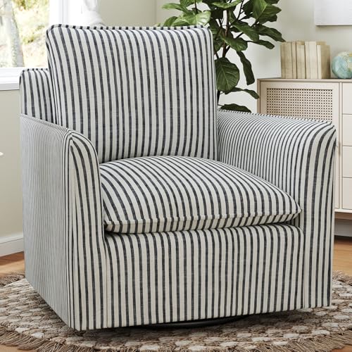 Swivel Accent Square Chair with Thick Padded Backrest Cushion, Swivel Reading Chair for Living Room Bedroom Small Spaces, Blue