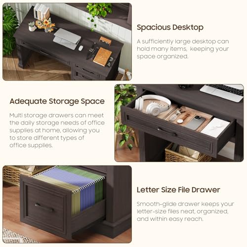 Farmhouse 47" Executive Desk with File Drawer, Computer Desk with 4 Drawers, Workstation for Study, Writing, Home Office, Espresso.