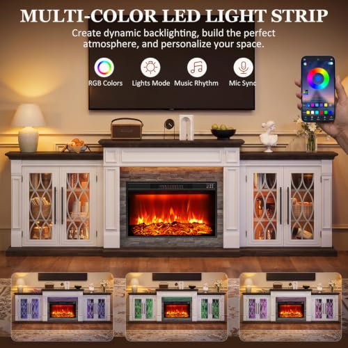 104" LED Electric Fireplace TV Stand with Outlet, For TVs Up to 100 Inch, view 4
