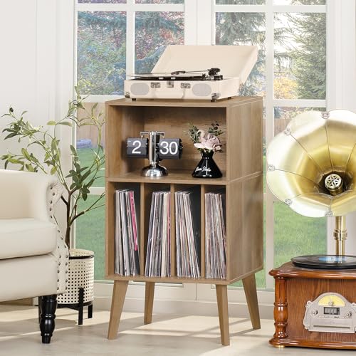 Record Player Stand, Oak Turntable Stand Holds up to 160 Albums, view 6