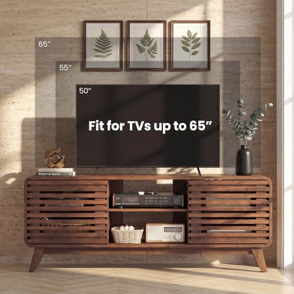 Mid Century Modern TV Stand for 65 inch TV with Grille Doors, view 6