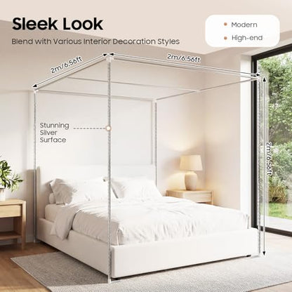 Canopy Bed Frame Post Queen Size, Stainless Steel Poles for Bedroom Decor, view 5