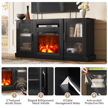 Fireplace TV Stand for 65 in TVs, Media Console with Storage, Black, view 6