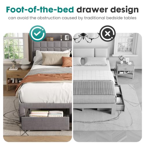 Queen Bed Frame, Upholstered Platform Bed Frame with Storage Drawers, view 4