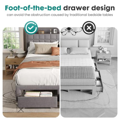 Queen Bed Frame, Upholstered Platform Bed Frame with Storage Drawers, view 4