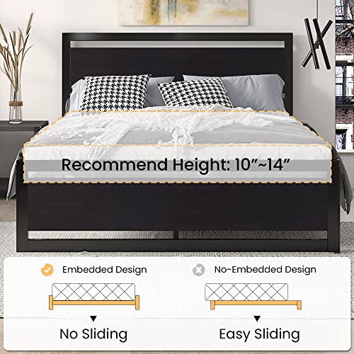 Heavy Duty Full Size Bed Frame with Modern Headboard, Black, view 7