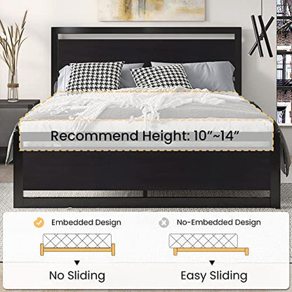 Heavy Duty Full Size Bed Frame with Modern Headboard, Black, view 7