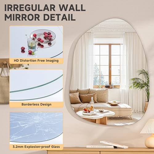 Irregular Wall Mirror - 40"x30" Asymmetrical Frameless Mirror, Modern Decorative Mirrors for Living Room, Entryway, Hallway, Bathroom, Bedroom,Wall Mounted Home Decor