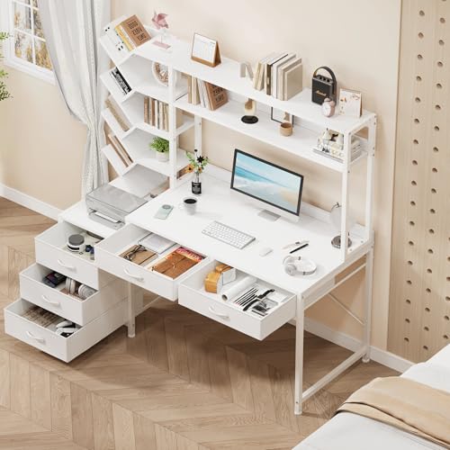 52" Computer Desk with Bookshelf, 5 Drawers ＆ Hutch for Bedroom, view 5