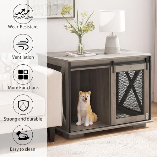 Farmhouse Dog Kennel Furniture with Sliding Barn Door, view 8