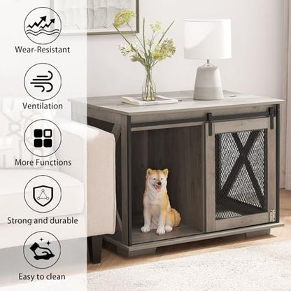 Farmhouse Dog Kennel Furniture with Sliding Barn Door, view 8