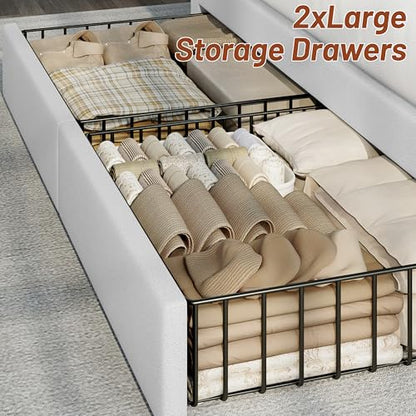 Queen Bed Frame White with Storage, view 5
