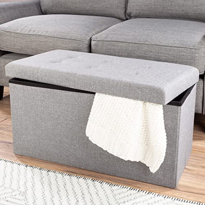 Folding Storage Ottoman - 30-Inch Tufted Footrest, Linen Chest, or Bench with Removable Bin for Living Room, Bedroom, or Dorm (Light Gray)