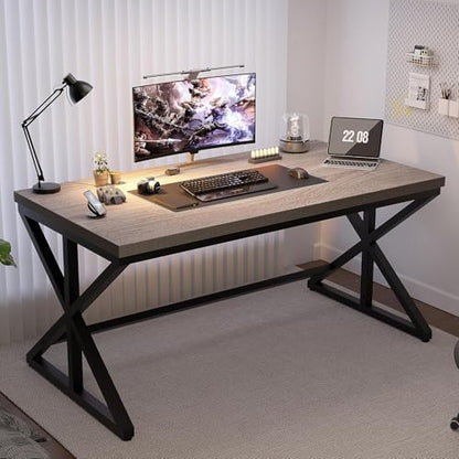 Computer Desk, Industrial PC Laptop Office Desk, Farmhouse Gaming Desk with Spacious Desktop, Rustic Wood Metal Writing Study Work Table for Home Office Bedroom, 47 Inch, Grey Oak