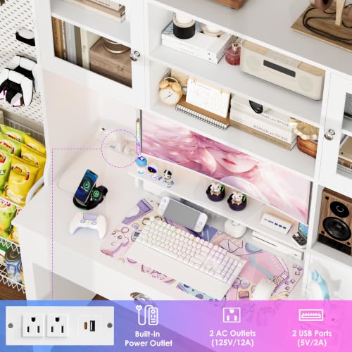 Computer Desk with Hutch and RGB, Office Desk with Power Outlet, view 5