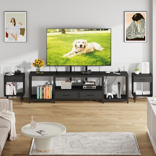 LED TV Stand with Mount and Power Outlet & Fabric Drawers for 32-85 Inches TV - Entertainment Center and Industrial TV Console Table for Living Room, Bedroom- 47" Black