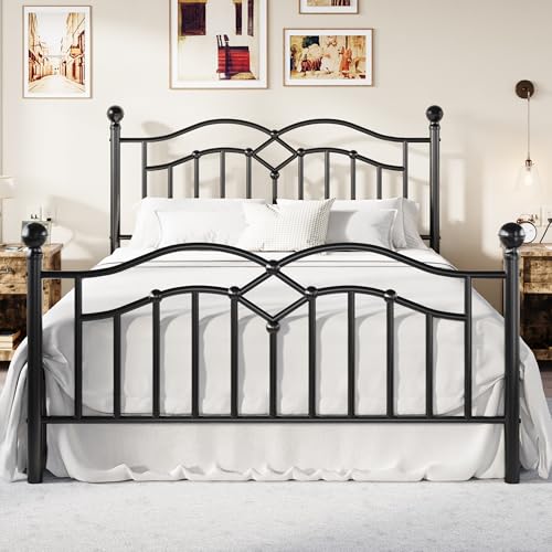 Full Vintage Metal Bed Frame with Headboard, Black, view 2