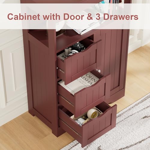 Bathroom Storage Cabinet Freestanding Floor Cupboard with 1 Door and 3 Drawers for Kitchen, Living Room, Brown