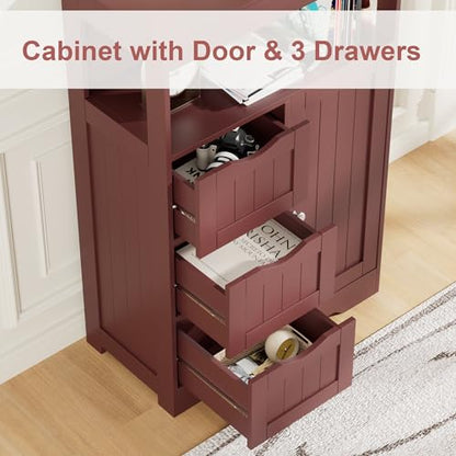 Bathroom Storage Cabinet Freestanding Floor Cupboard with 1 Door and 3 Drawers for Kitchen, Living Room, Brown