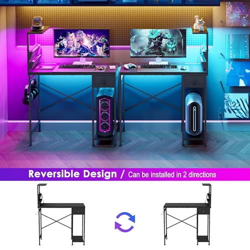 33.7 Inch Small Gaming Desk Table with LED Lights & Power Outlets, view 4