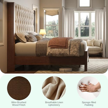 King Size Solid Wood Bed Frame,57" Wingback Headboard,Walnut, view 6