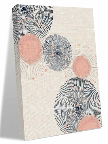 NuYeBiofx Soft Blush Circles Canvas Wall Art Prints,40"x28" Framed Picture Artwork Retro Delicate Line on Linen Printed Canvas Oil Painting for Living Room Bedroom Office,Ready to Hang