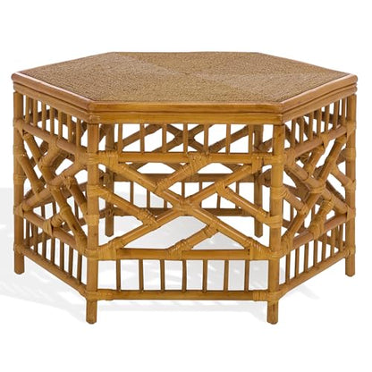 SAFAVIEH Couture Collection – Frederica Rattan & Seagrass Hexagon Coffee Table, Handwoven Natural Fiber Living Room Accent, Fully Assembled (CWK2037A)