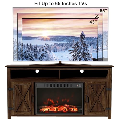 Farmhouse Fireplace TV Stand for TVs Up to 65 Inch Highboy Entertainment Center, view 8