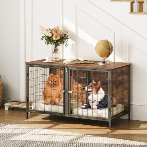 Dog Crate Furniture for 2 Dogs, 43.3" Dog Kennel with Removable Divider, view 2
