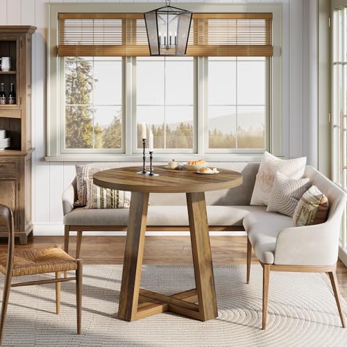 Tribesigns Small Round Dining Table for 2-4 People, 31.5 Inches Farmhouse Kitchen Table for Small Space, Dining Room, Kitchen, Apartment, Rustic Brown