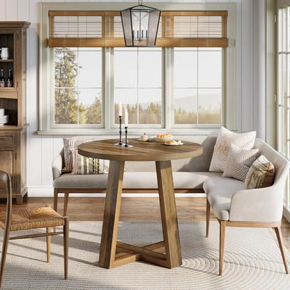 Tribesigns Small Round Dining Table for 2-4 People, 31.5 Inches Farmhouse Kitchen Table for Small Space, Dining Room, Kitchen, Apartment, Rustic Brown