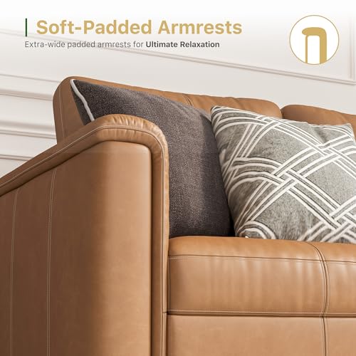 Faux Leather Modular Sectional Sofa with Storage, Mid Century Modern Sectional Couches for Living Room, 91" Wide 3 Seater L-Shaped Couch with Ottoman, Brown