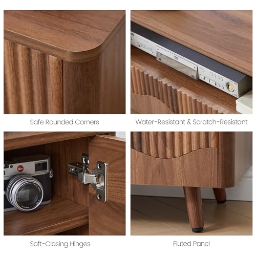 Walnut 62.2” Fluted Wave TV Stand for TVs up to 75”, view 4
