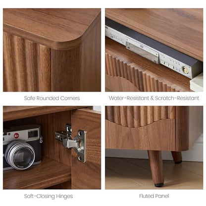 Walnut 62.2” Fluted Wave TV Stand for TVs up to 75”, view 4