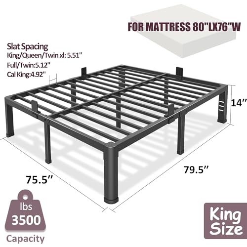 14 inch King Bed Frame Metal Platform with Round Corner Legs, view 4
