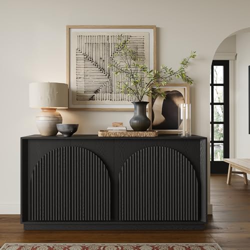 65" Sideboard Buffet Cabinet with Storage, Modular Credenza, Black, view 4