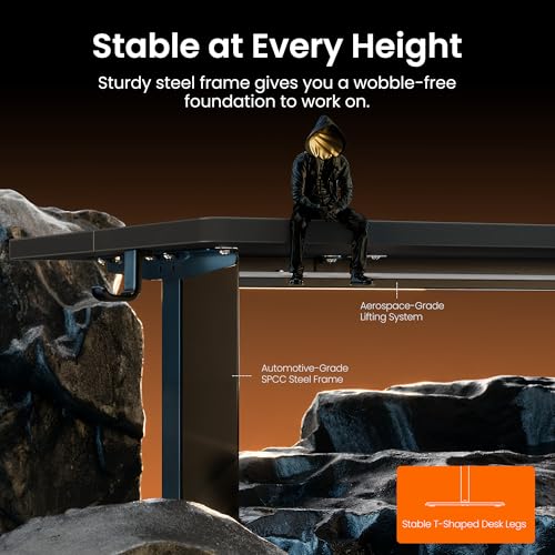 Height Adjustable Electric Standing Desk, 63 x 28 Inches Sit Stand up Desk, Memory Computer Home Office Desk, Carbon Fiber Black