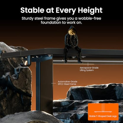 Height Adjustable Electric Standing Desk, 63 x 28 Inches Sit Stand up Desk, Memory Computer Home Office Desk, Carbon Fiber Black